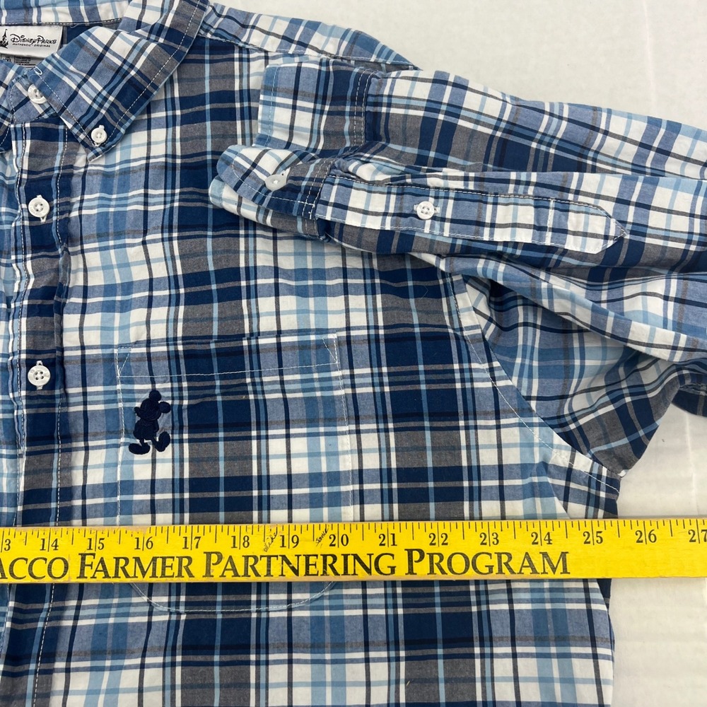 Disney Parks men's Shirt XL Button Blue Original ‎ Plaid Shirt Mickey Logo - Picture 3 of 7